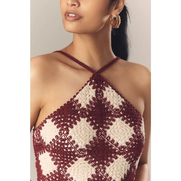 New Anthropologie Saylor Dragana Halter Crochet Fringe Midi Dress $286 XS - Picture 2 of 5